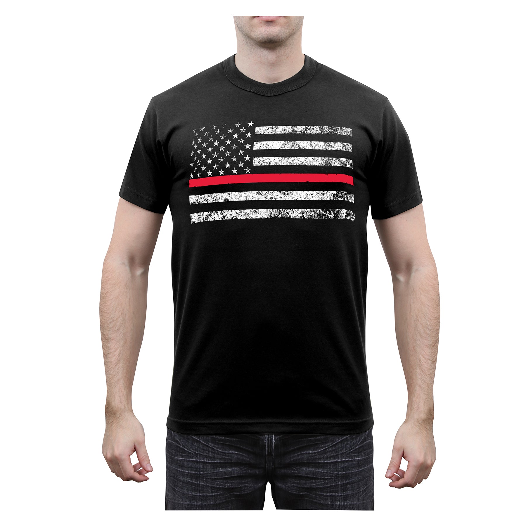 [Public Safety] Poly/Cotton Thin Red Line T-Shirts First Responder Red Line - Black