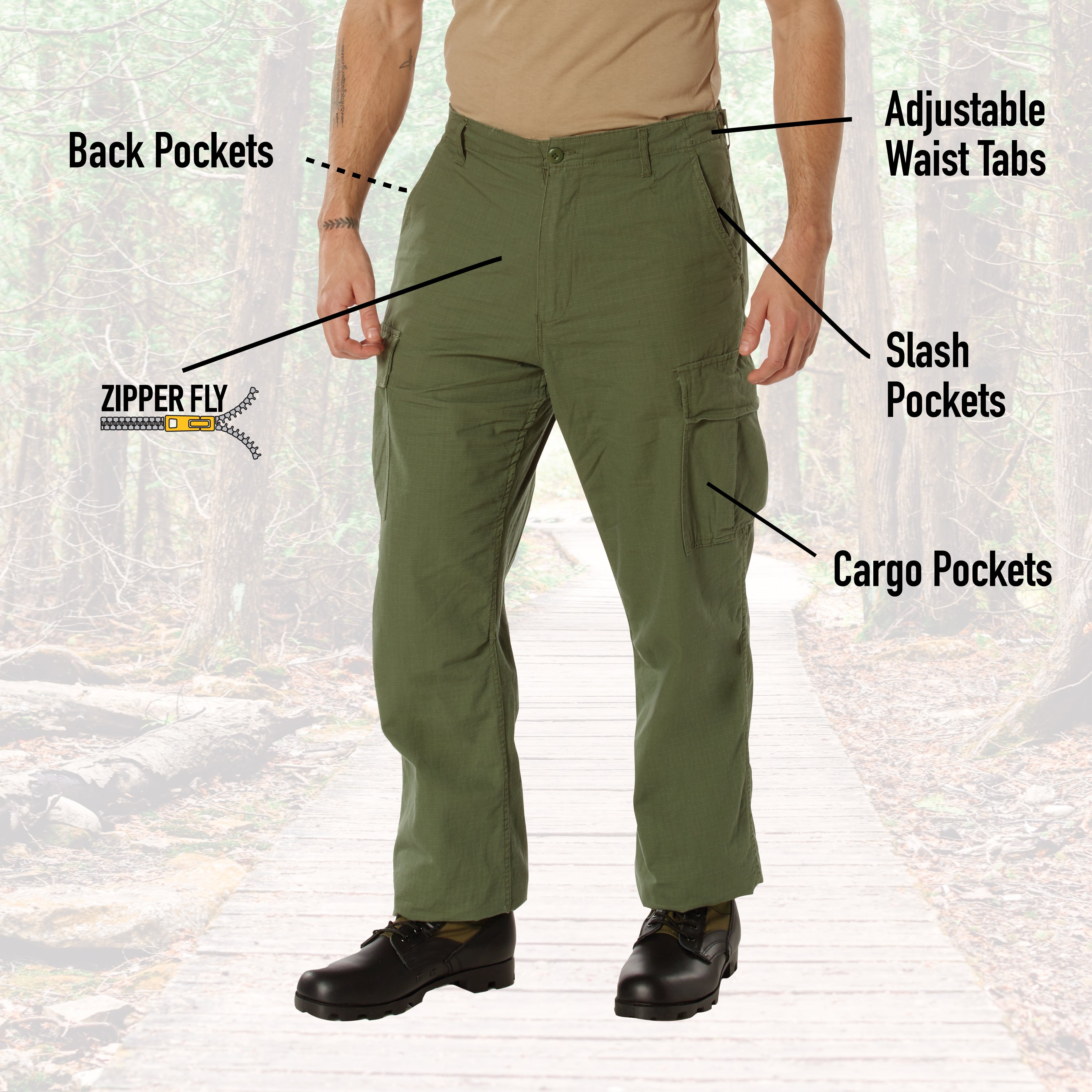 Vintage Industries Tyrone Bdu Cargohose – Olive Drab, Regular Fit, Herren