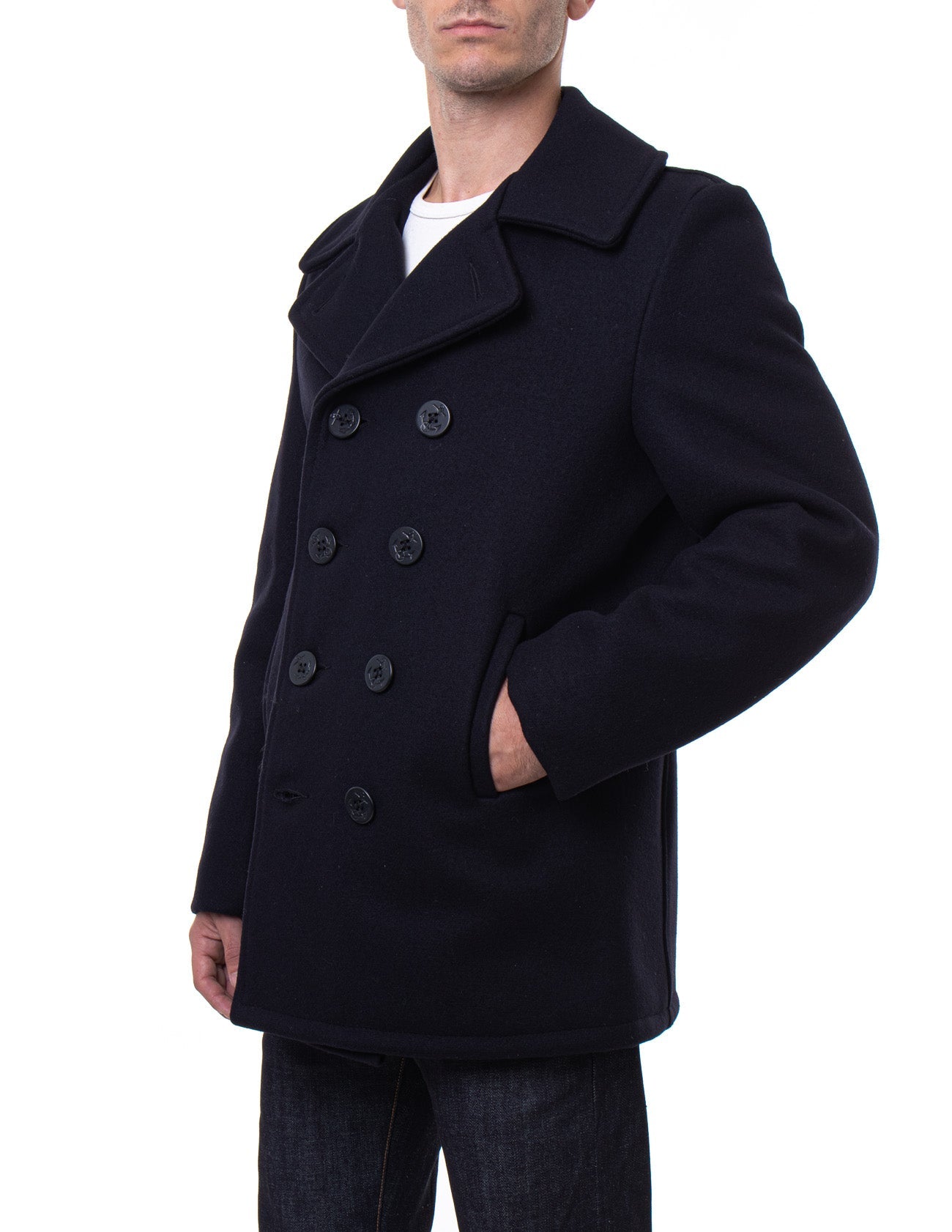 Schott's Classic Melton Wool Navy Pea Coat (740NVY)